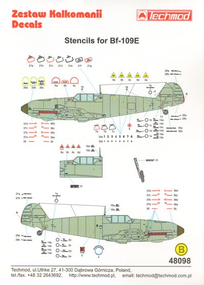 Techmod TM48098 1:48 Messerschmitt Bf-109E complete Stencil Data two aircraft