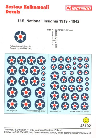 Techmod TM48102 1:48 U.S.National Insignia 1919-1942