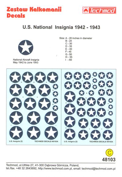 Techmod TM48103 1:48 U.S.National Insignia 1942-1943
