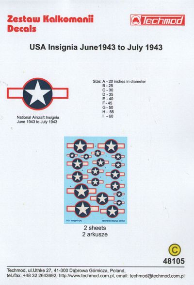 Techmod TM48105 1:48 USAF Insignia with red outline June 1943 to July 1943