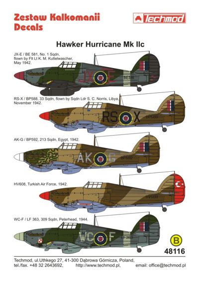 Techmod TM48116 1:48 Hawker Hurricane Mk.IIc Hurricane IIc BE851 JX-E Flt Lt K.M