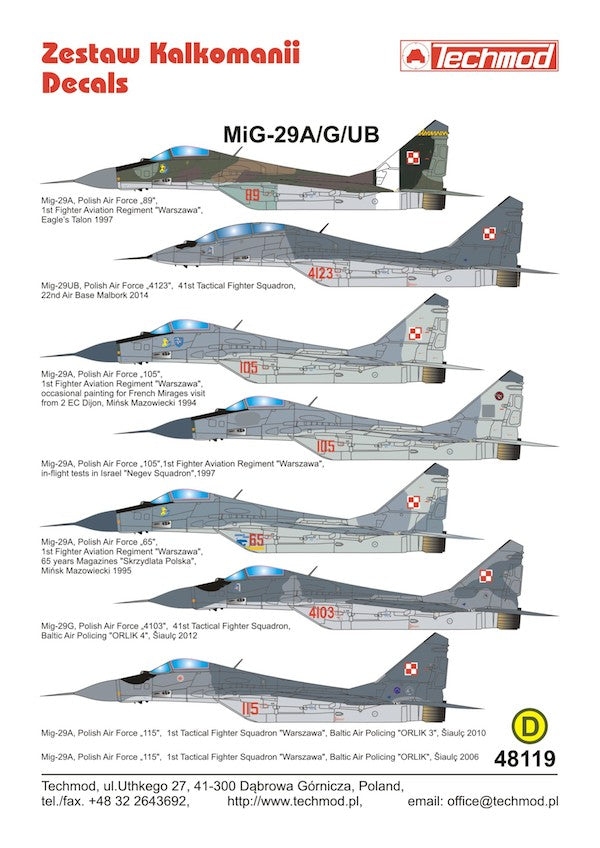 Techmod TM48119 1:48 Mikoyan MiG-29A/MiG-29G/MiG-29UB Polish Air Force
