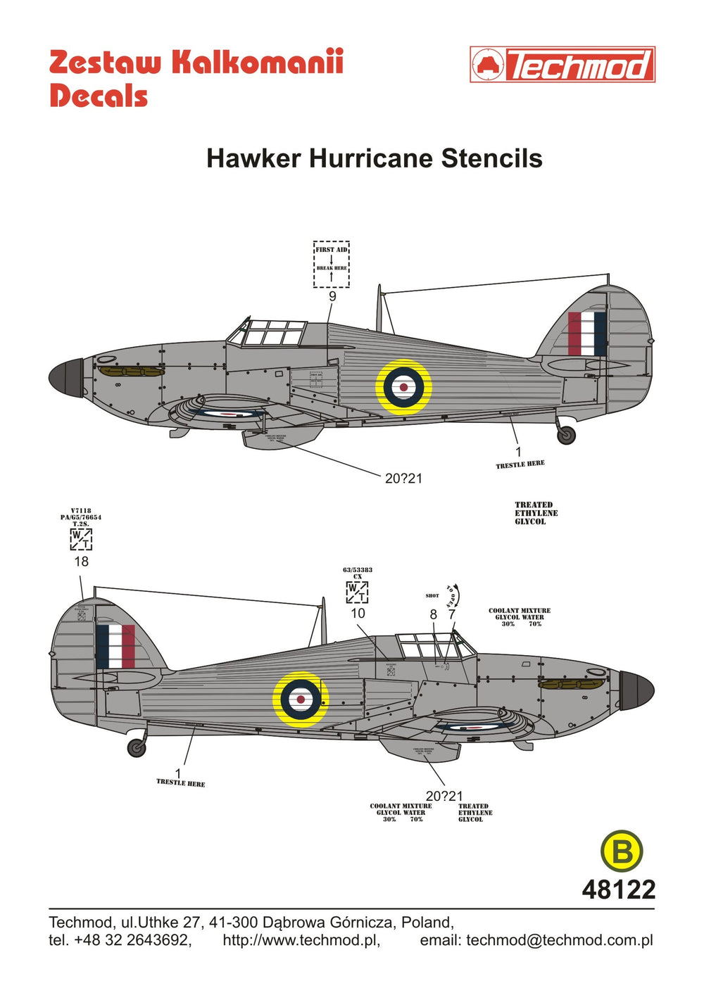 Techmod TM48122 1:48 Hawker Hurricane stencils [Mk.I aMk.IIb Mk.IIc Mk.IV]