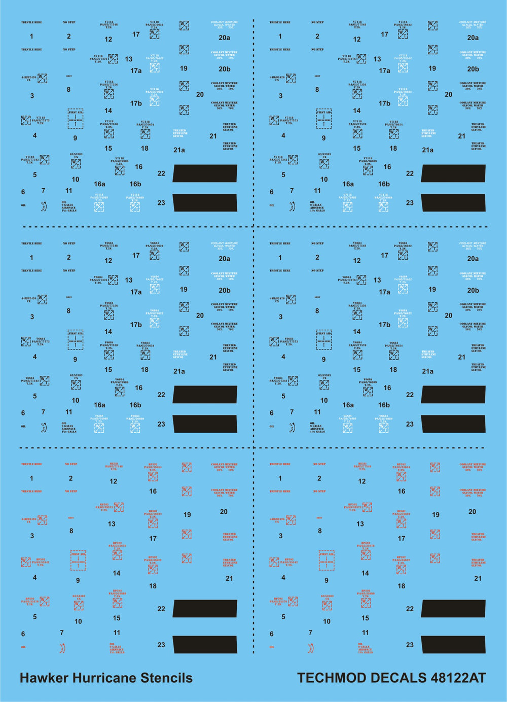 Techmod TM48122 1:48 Hawker Hurricane stencils [Mk.I aMk.IIb Mk.IIc Mk.IV]