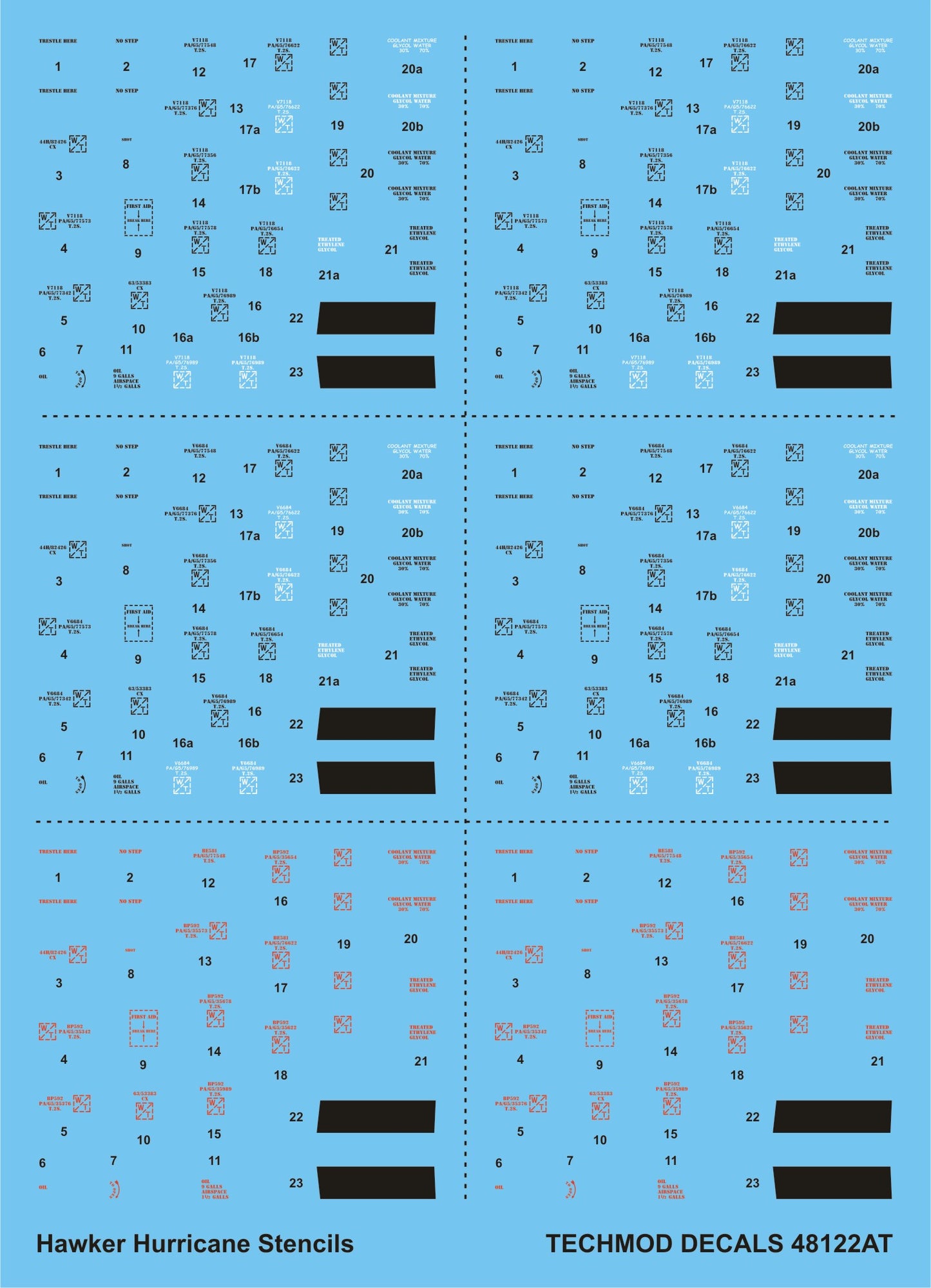 Techmod TM48122 1:48 Hawker Hurricane stencils [Mk.I aMk.IIb Mk.IIc Mk.IV]