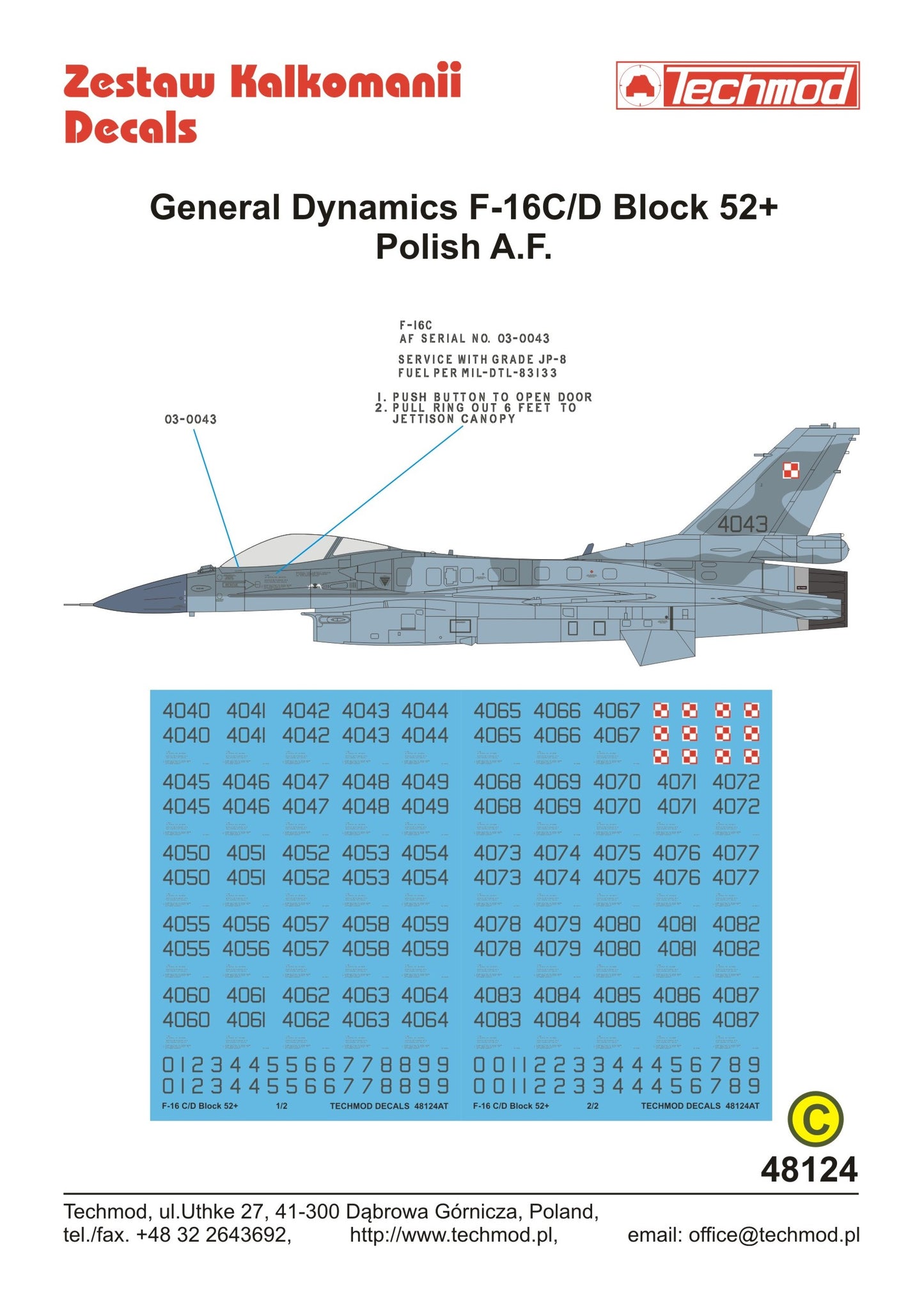 Techmod TM48124 1:48 F-16C/F-16D Block 52+ numbers Polish Air Force
