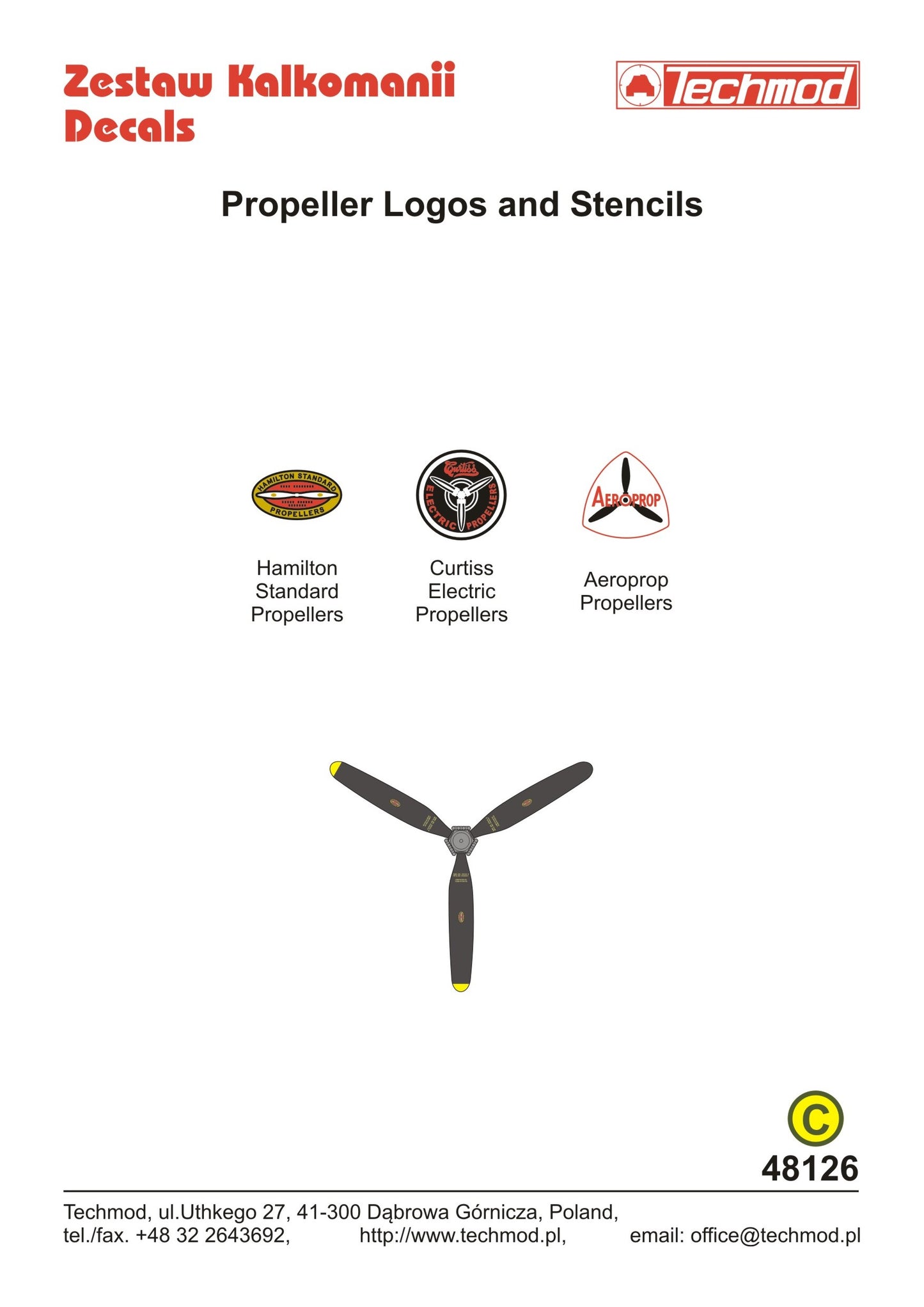 Techmod TM48126 Propeller Logos & Stencils Hamilton/Curtiss 1:48
