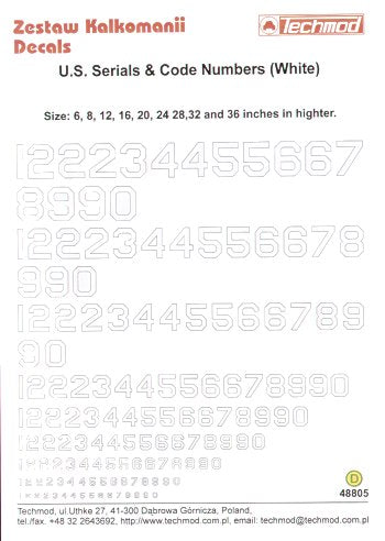 Techmod TM48805 1:48 US Serials and Code Numbers in White