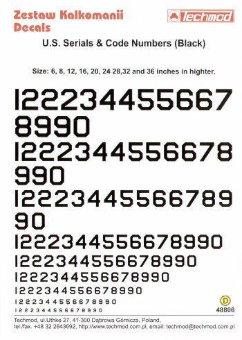Techmod TM48806 1:48 US Serials and Code Numbers in Black