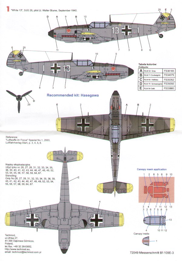 Techmod TM72049 1:72 Messerschmitt Bf-109E-3
