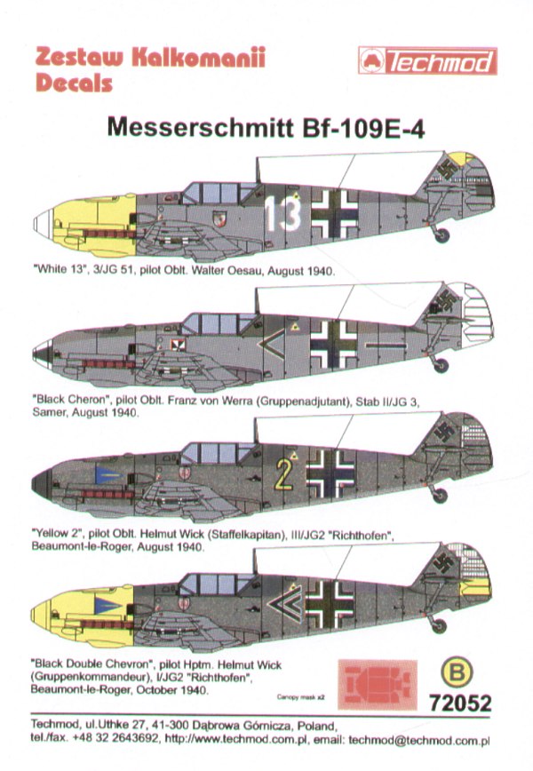 Techmod TM72052 1:72 Messerschmitt Bf-109E-4