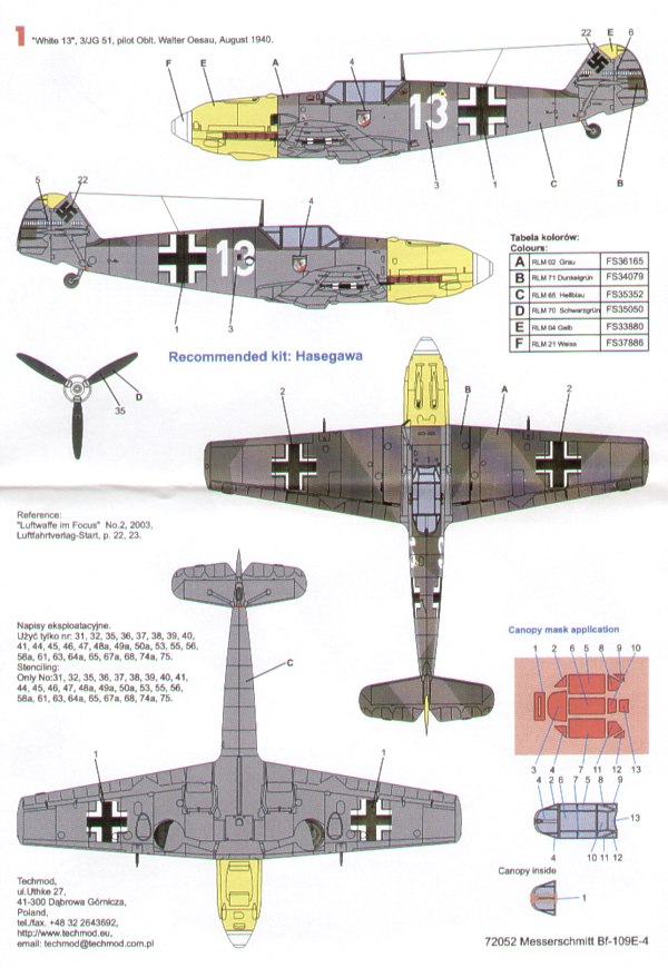 Techmod TM72052 1:72 Messerschmitt Bf-109E-4