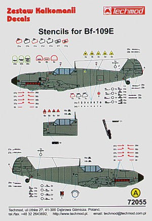 Techmod TM72055 Messerschmitt Bf-109E Stencils for 2 Kits 1:72