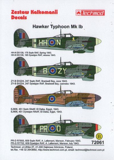 Techmod TM72061 1:72 Hawker Typhoon Mk.Ib HN-N EK139, 175 Sqdn RAF, Spring 1943