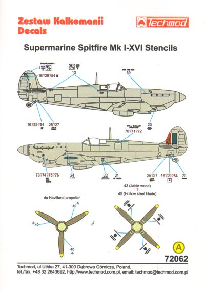 Techmod TM72062 1:72 Supermarine Spitfire Stencil Data for two aircraft