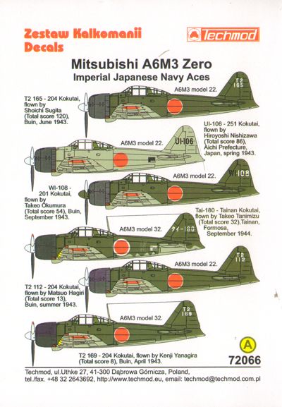 Techmod TM72066 1:72 Mitsubishi A6M3 Zero