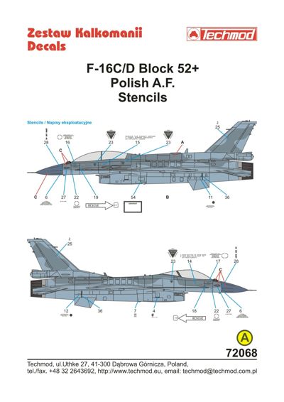 Techmod TM72068 1:72 Lockheed-Martin F-16C/F-16D Stencils