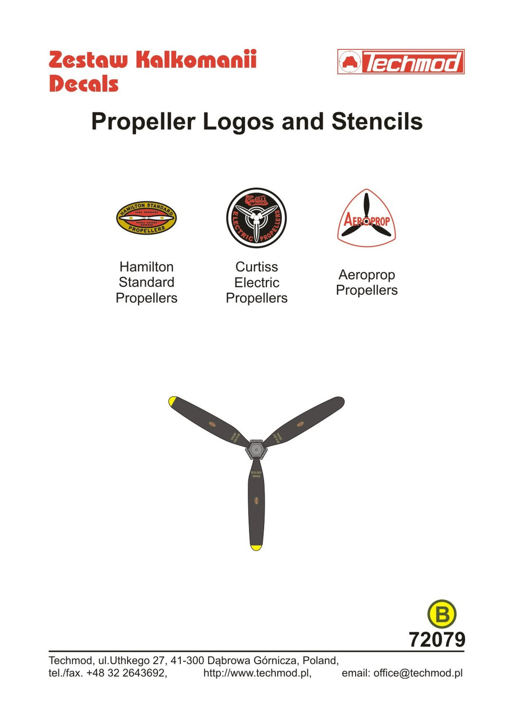 Techmod TM72079 Propeller Logos & Stencils Hamilton/Curtiss 1:72