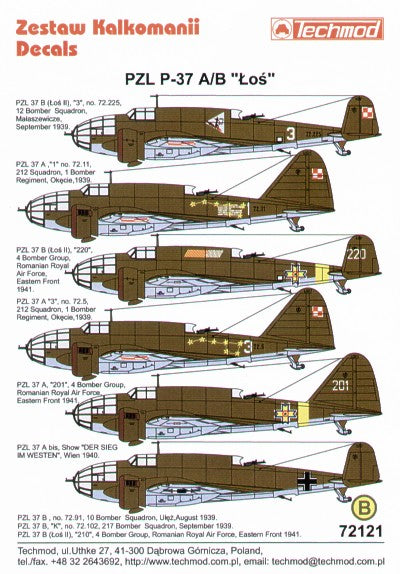 Techmod TM72121 1:72 PZL P.37A/B LOS