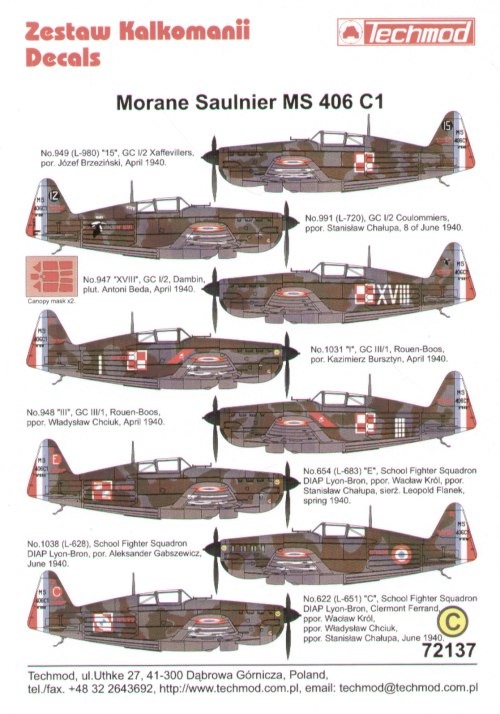 Techmod TM72137 MS.406C1 Armee de l'Air Polish Pilots 1:72