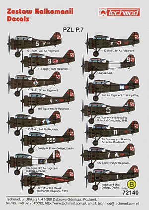Techmod TM72140 PZL P.7a Part 1 Polish Air Force Markings 1:72