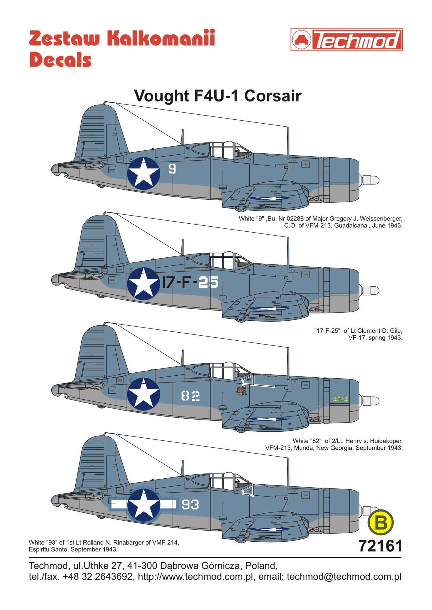 Techmod TM72161 1:72 Vought F4U-1 Corsair