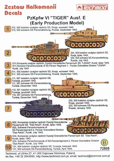Techmod TM72805 1:72 Pz.Kpfw.VI Tiger Ausf.E Early Production