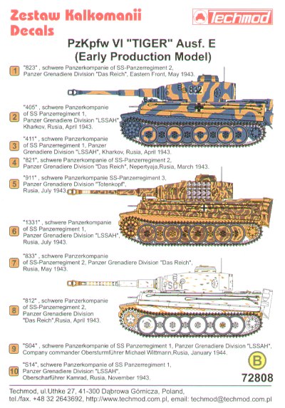 Techmod TM72808 Tiger I Early Production Camo Schemes 1:72
