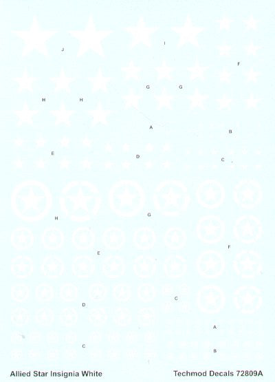 Techmod TM72809 Allied White ID Stars 3 Styles 9 Sizes 1:72