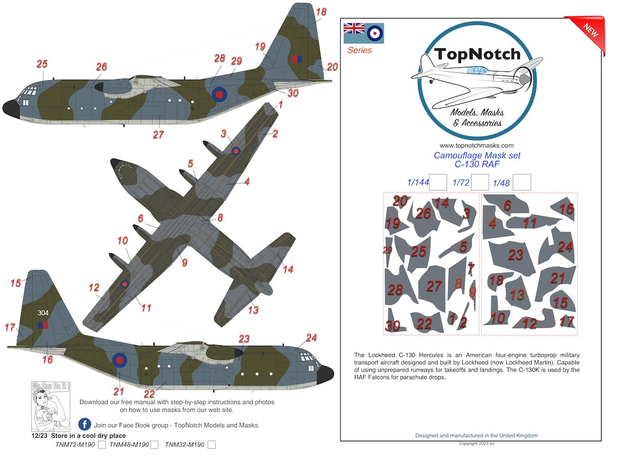 TopNotch TNM144-M190 1:144 Lockheed C-130 Hercules RAF camouflage mask