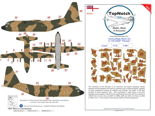 TopNotch TNM144-M191 1:144 C-130 Hercules SAAF Flossie Paint Masks