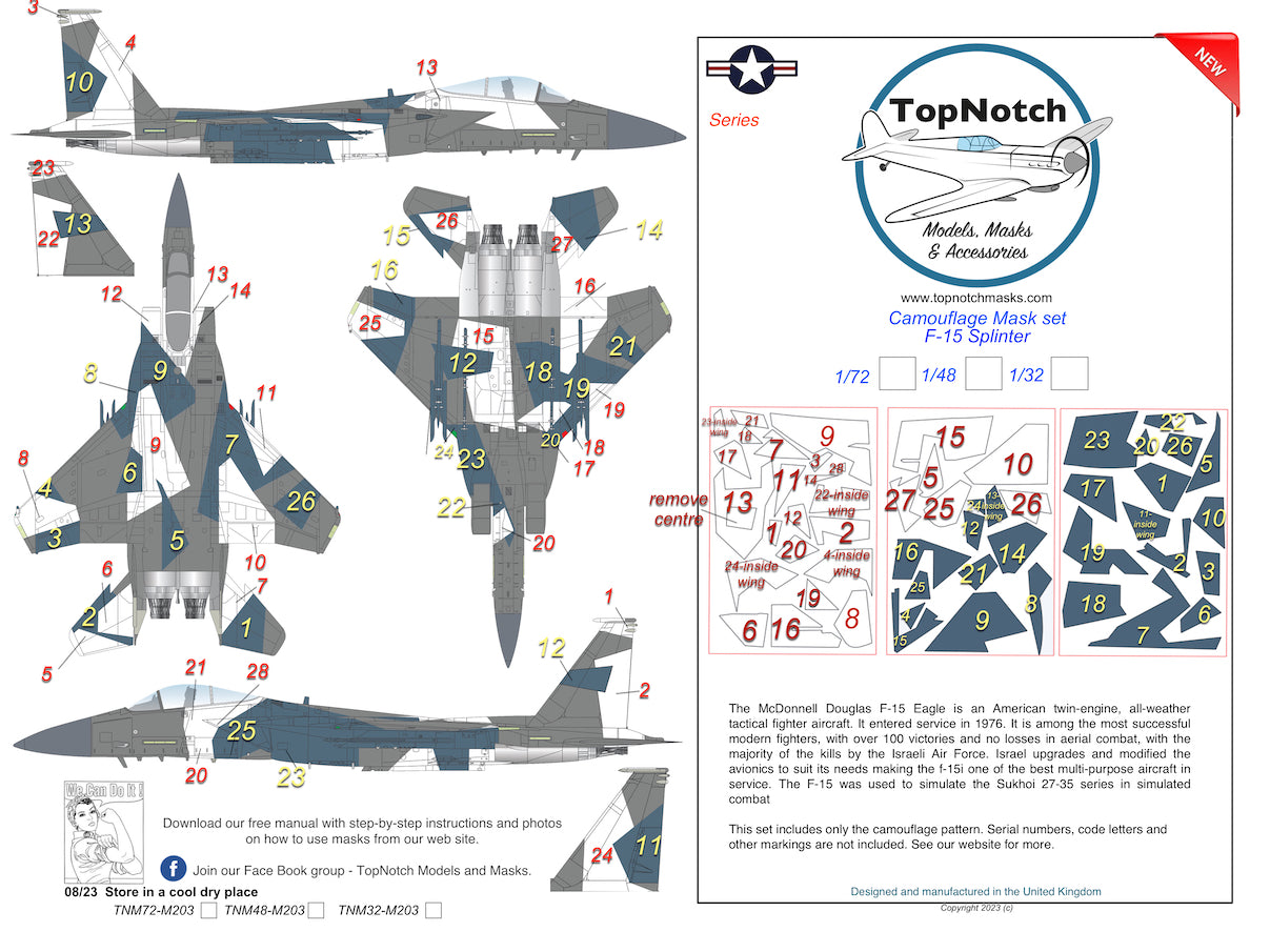 TopNotch TNM72-M203 F-15C Eagle Splinter Scheme Paint Masks 1:72