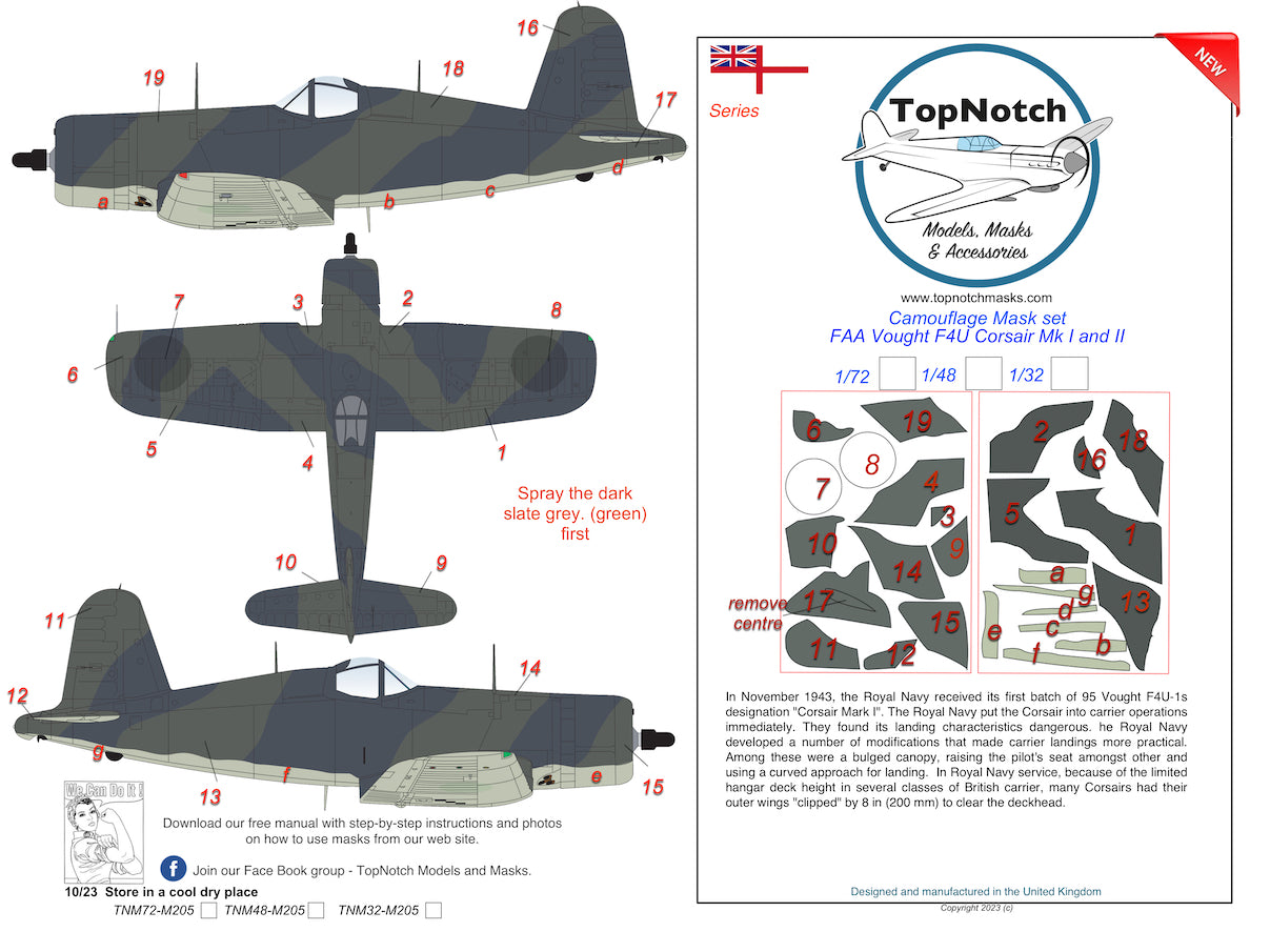 TopNotch TNM32-M205 Corsair Mk.I/II RN Fleet Air Arm Paint Masks 1:32