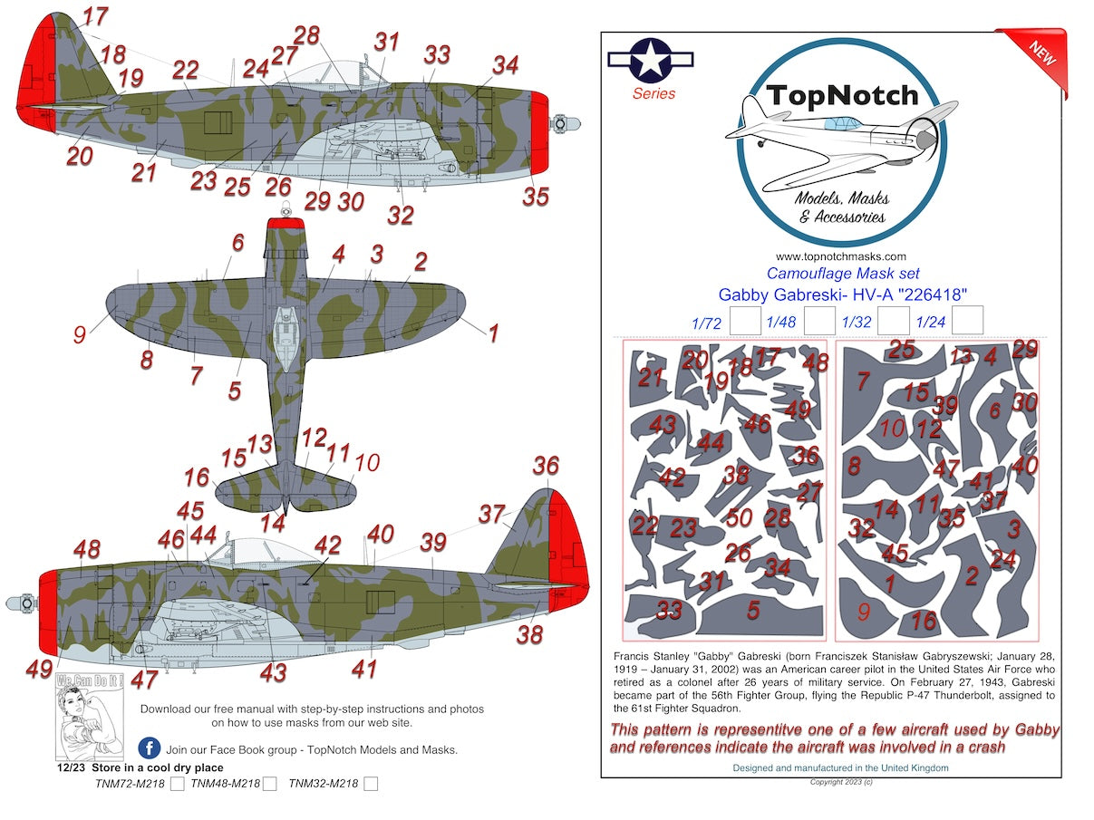TopNotch TNM32-M218 P-47D Bubbletop Gabreski HV-A Masks 1:32