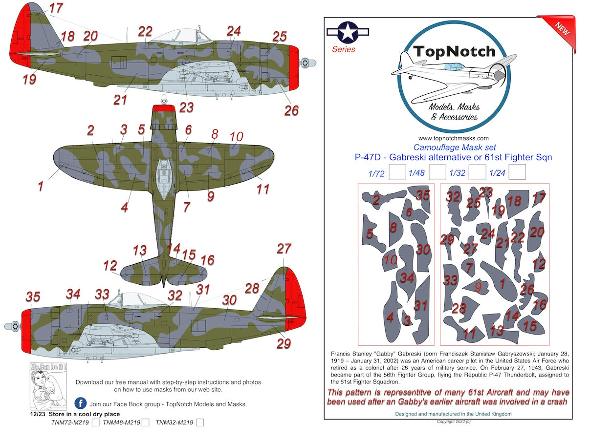 TopNotch TNM24-M219 P-47D Bubbletop Gabreski Alt Paint Masks 1:24