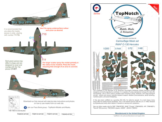 TopNotch TNM144-M189 1:144 RAAF Lockheed C-130 Hercules camouflage masks