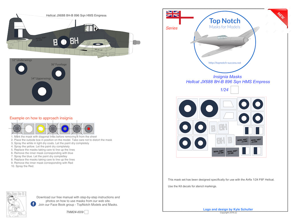 TopNotch TNM24-I009 1:24 Grumman Hellcat JX688 8H-B 896 Sqn H.M.S