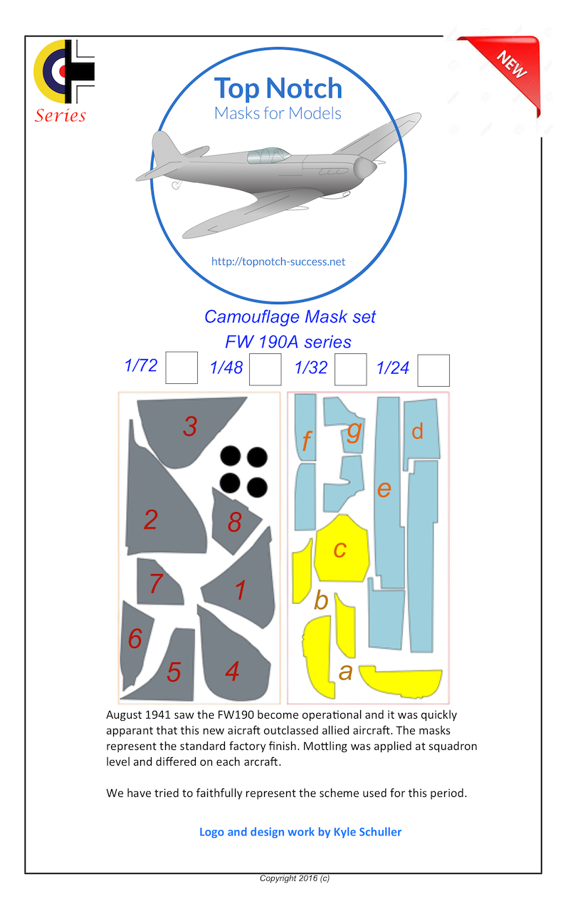 TopNotch TNM24-M000 1:24 Focke-Wulf Fw-190A camouflage pattern paint masks