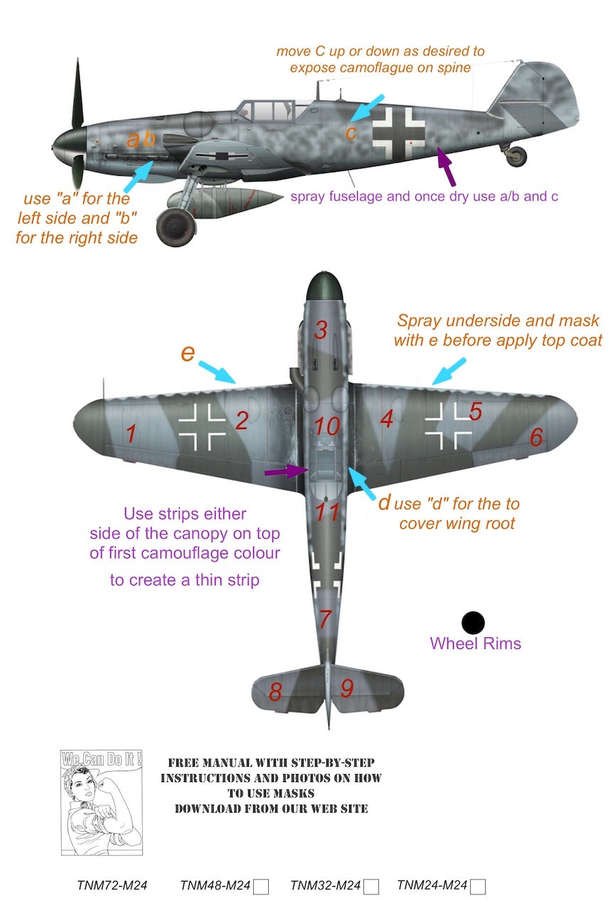 TopNotch TNM24-M024 1:24 Messerschmitt Bf-109G WNF camouflage masks