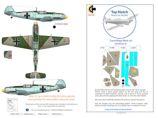 TopNotch TNM24-M028 1:24 Messerschmitt Bf-109E-3/4 Camo Masks