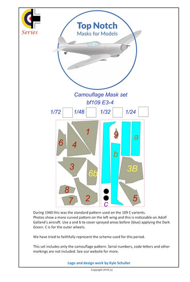 TopNotch TNM24-M028 1:24 Messerschmitt Bf-109E-3/4 Camo Masks