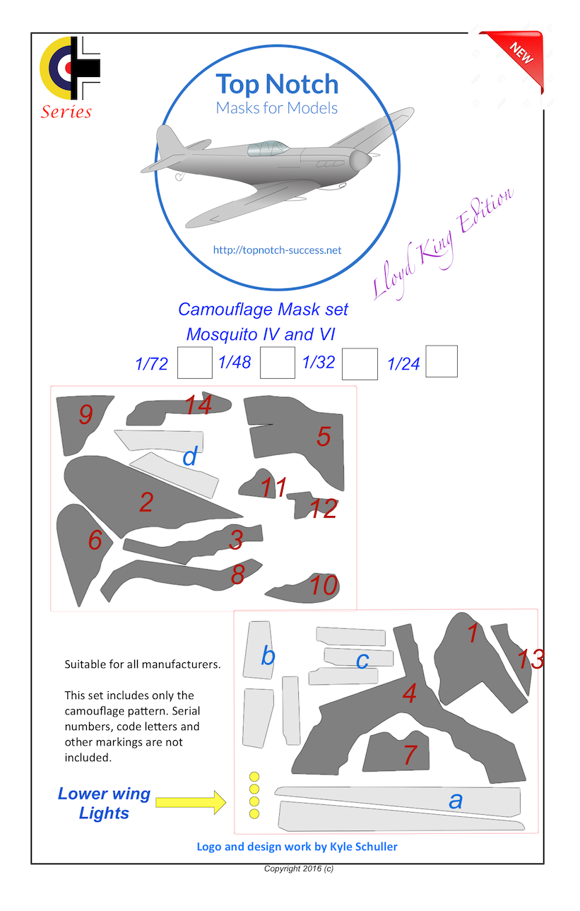 TopNotch TNM24-M030 1:24 Mosquito FB Mk.VI/NF.II Camo Paint Masks