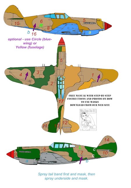 TopNotch TNM24-M040 1:24 Curtiss P-40B/P-40C Kittyhawk camouflage masks