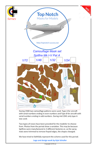 TopNotch TNM24-M050 1:24 Supermarine Spitfire Mk.I to Mk.V Pattern