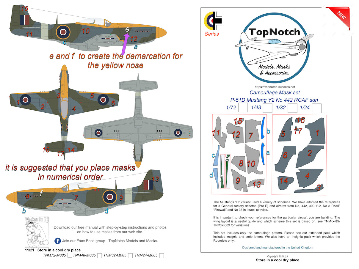 TopNotch TNM24-M085 1:24 P-51D Mustang RCAF 442 Sqn Camo Masks