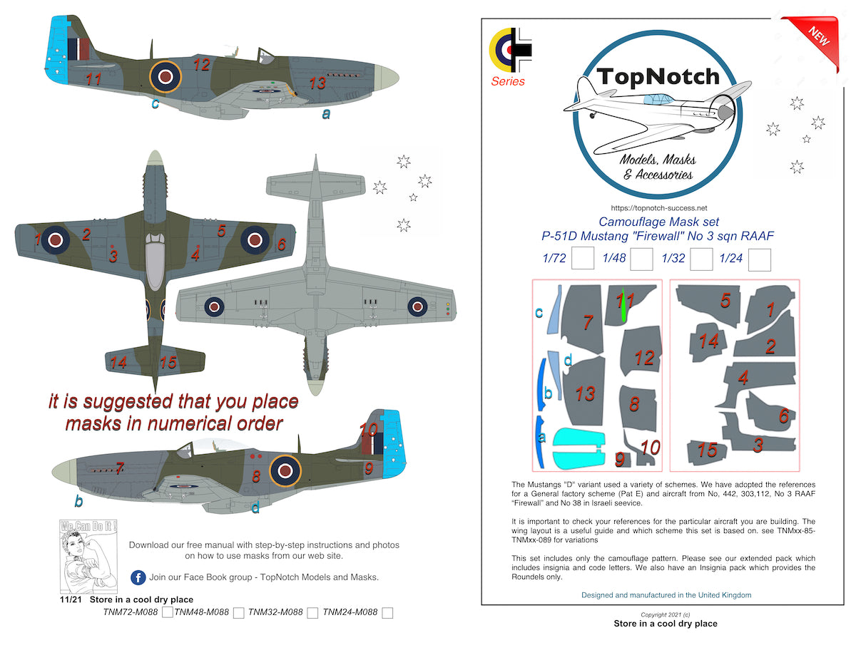 TopNotch TNM24-M088 1:24 P-51D Mustang RAAF No 3 Sqn Camo Masks