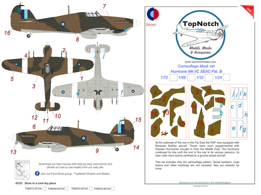 TopNotch TNM24-M104 SEAC Hawker Hurricane Mk.IIc Pattern B Paint Masks 1:24