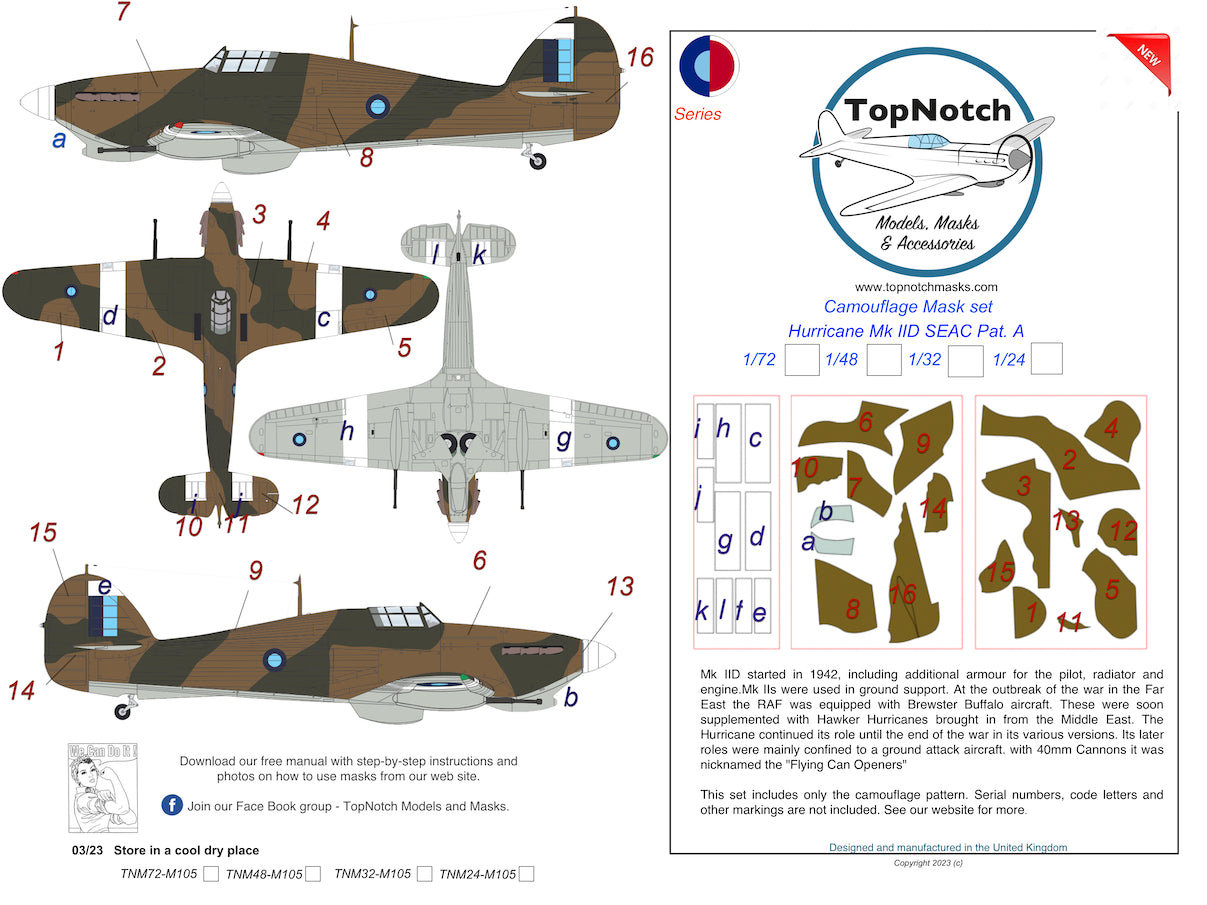 TopNotch TNM24-M105 1:24 SEAC Hawker Hurricane Mk.IID Pattern