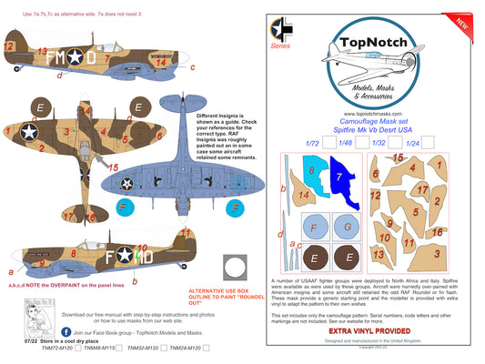 TopNotch TNM24-M120 Supermarine Spitfire Mk.Vb Desert USA Paint Masks 1:24