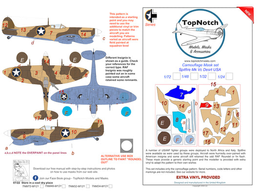 TopNotch TNM24-M121 Supermarine Spitfire Mk.Vc Desert USA Paint Masks 1:24